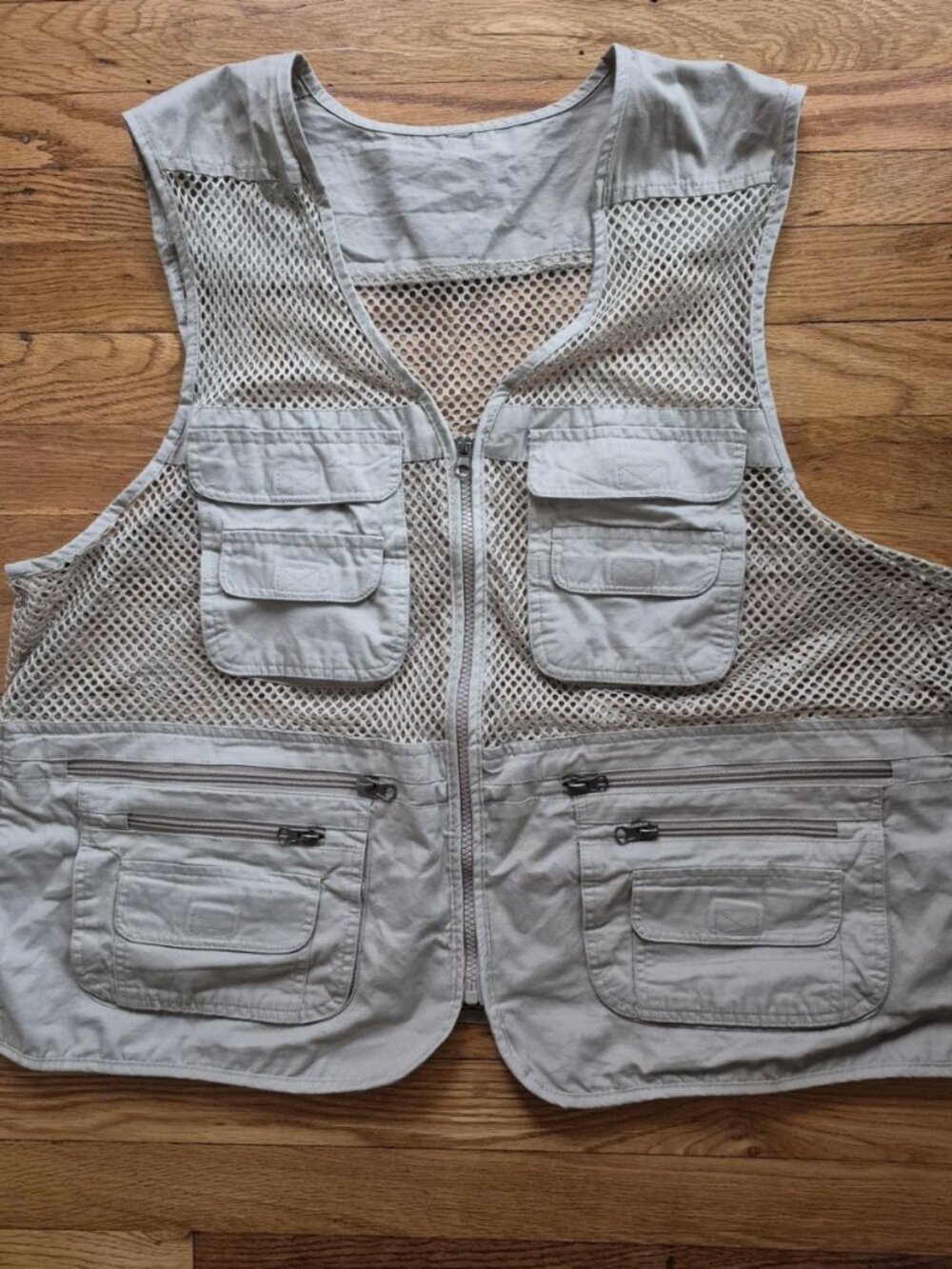 Khaki Fishing Vest Sz XL - Mesh Outdoor Camp Hike Vest